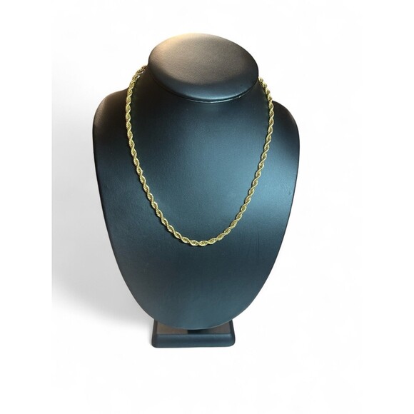 Unisex Gold Tone Diamond Cut Rope Chain Necklace 17" Lobster Claw Clasp - Picture 1 of 2